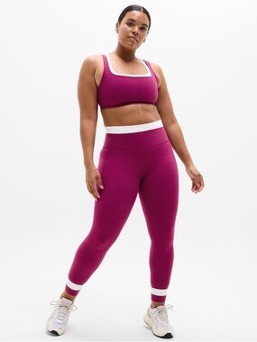 Athleta Salutation Stash High Rise Magenta Leggings with White Waistband